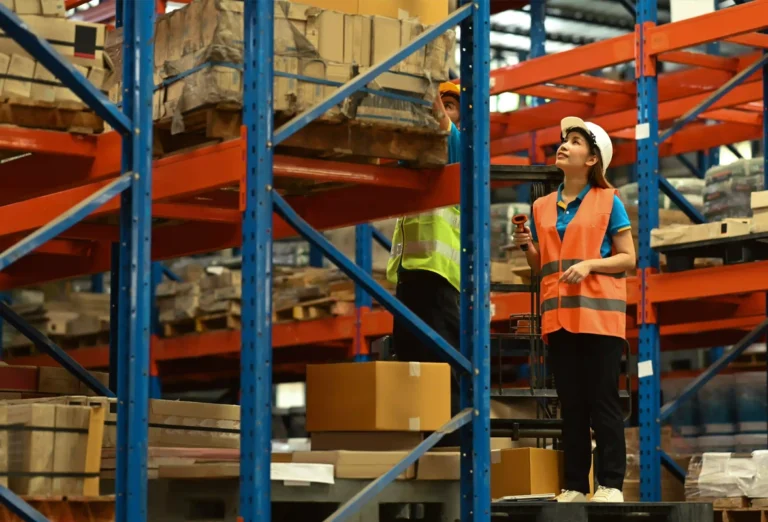 Warehouse aisle with storage racks